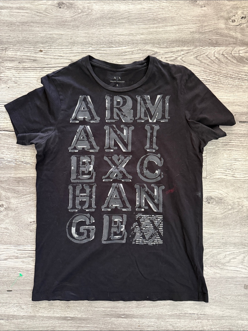 Armani Exchange Black Crewneck Logo Tee with Vertical Grey Graphic